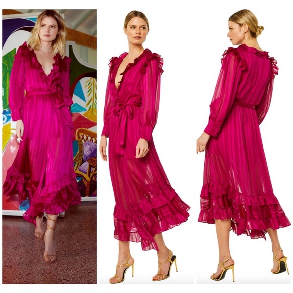 Misa Los Angeles Gabriella Chiffon Magenta Stripe Dress
